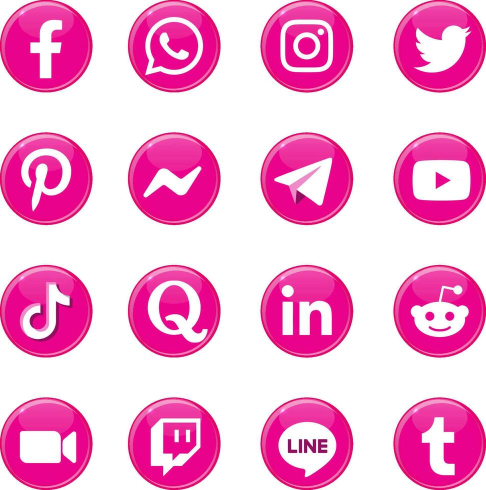 Icon Set - Social Media Button Pink 23549573 Vector Art at Vecteezy