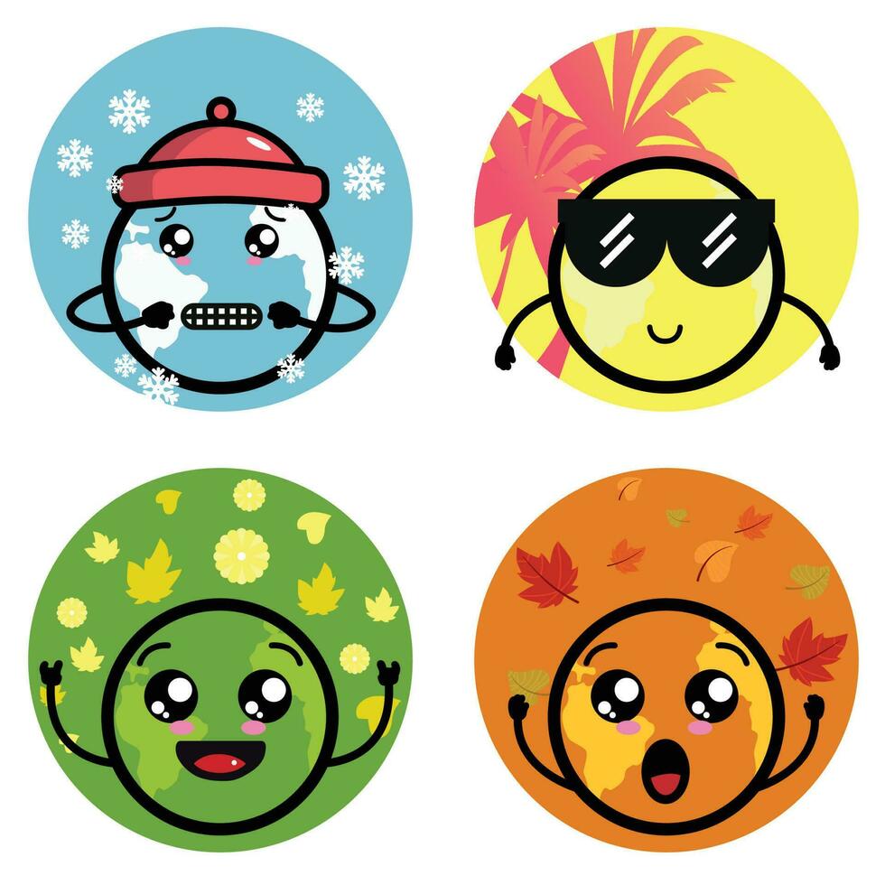 Earth character mascot on the different season vector