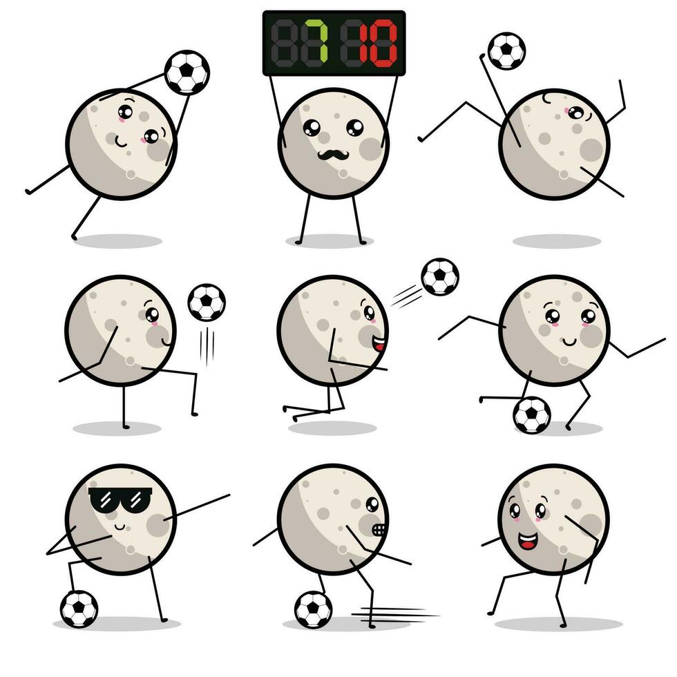 paquete Luna personaje jugando fútbol americano ilustración vector