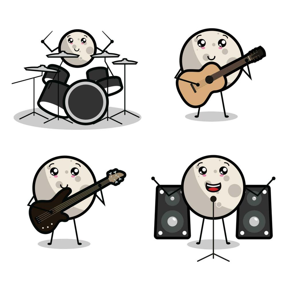 Cute moon character playing music instrument illustration vector