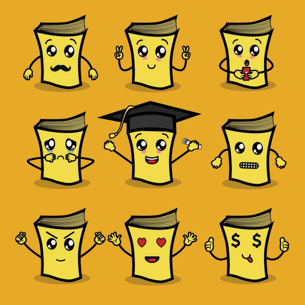 Book character emoji illustration vector