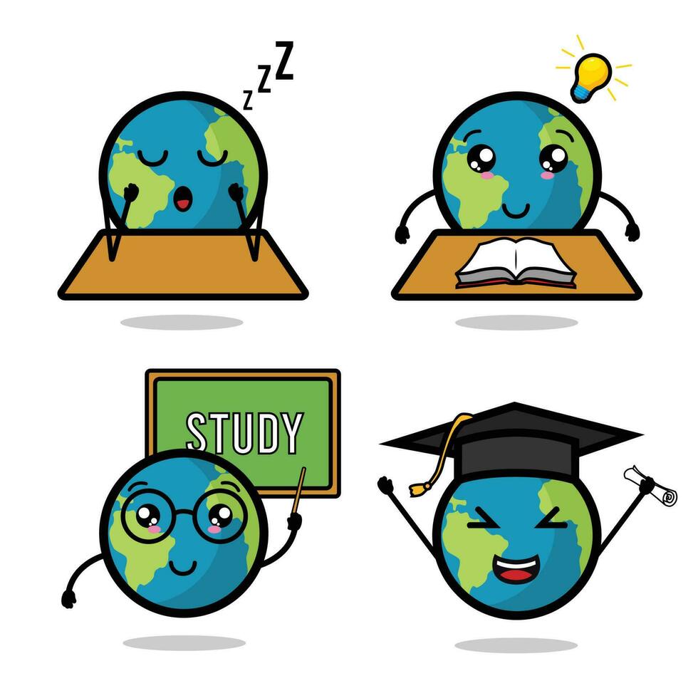 Earth mascot while studying illustration vector