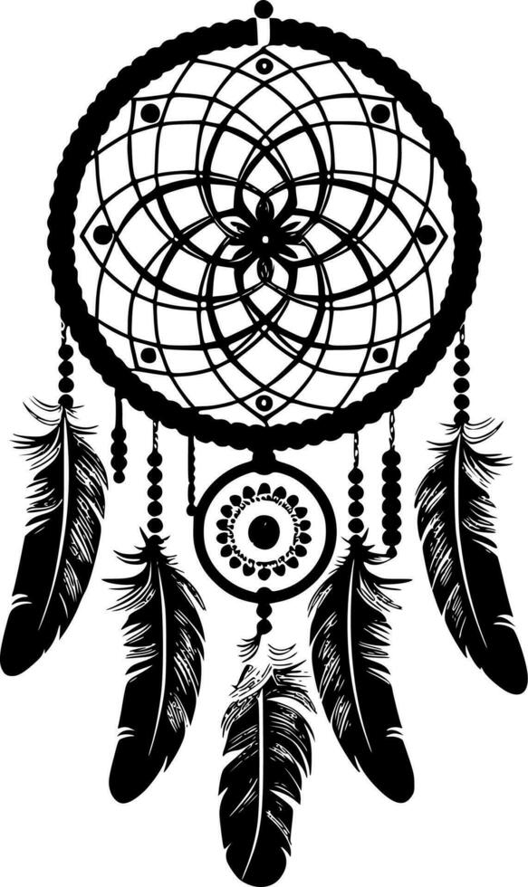 Dream Catcher - Black and White Isolated Icon - Vector illustration