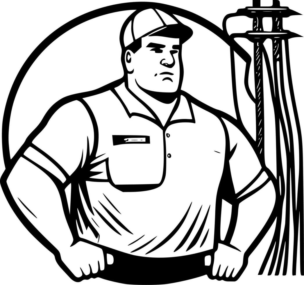 Lineman Electrician, Black and White Vector illustration