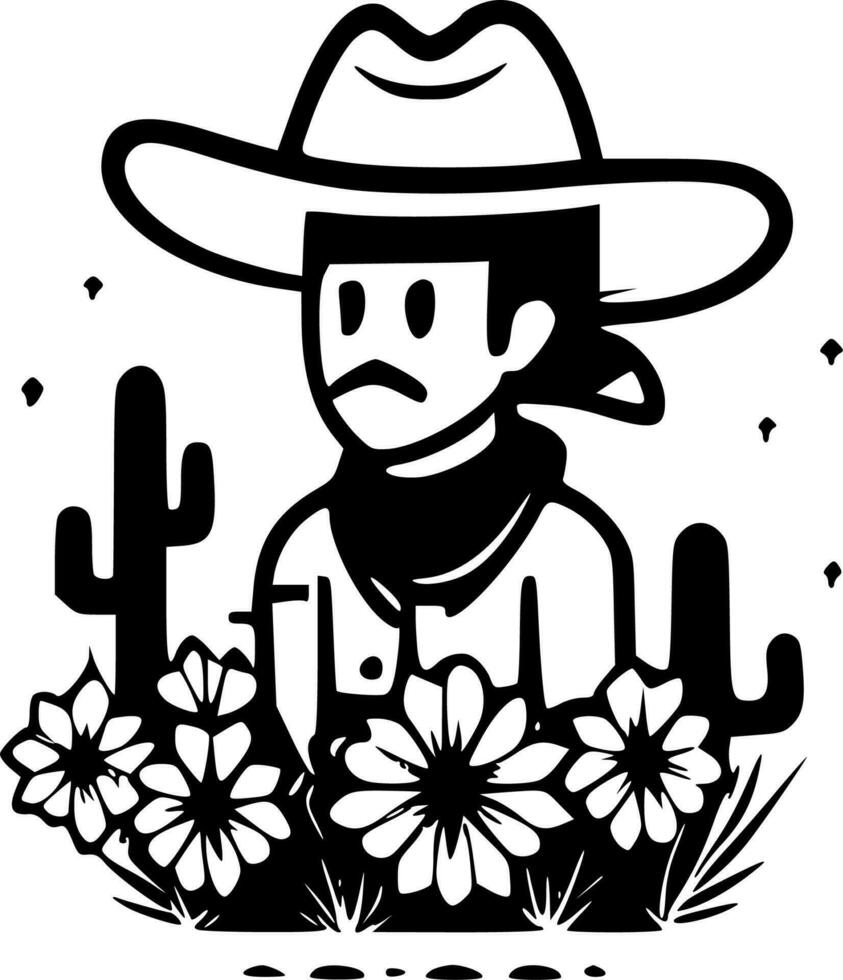 Cowboy - Black and White Isolated Icon - Vector illustration