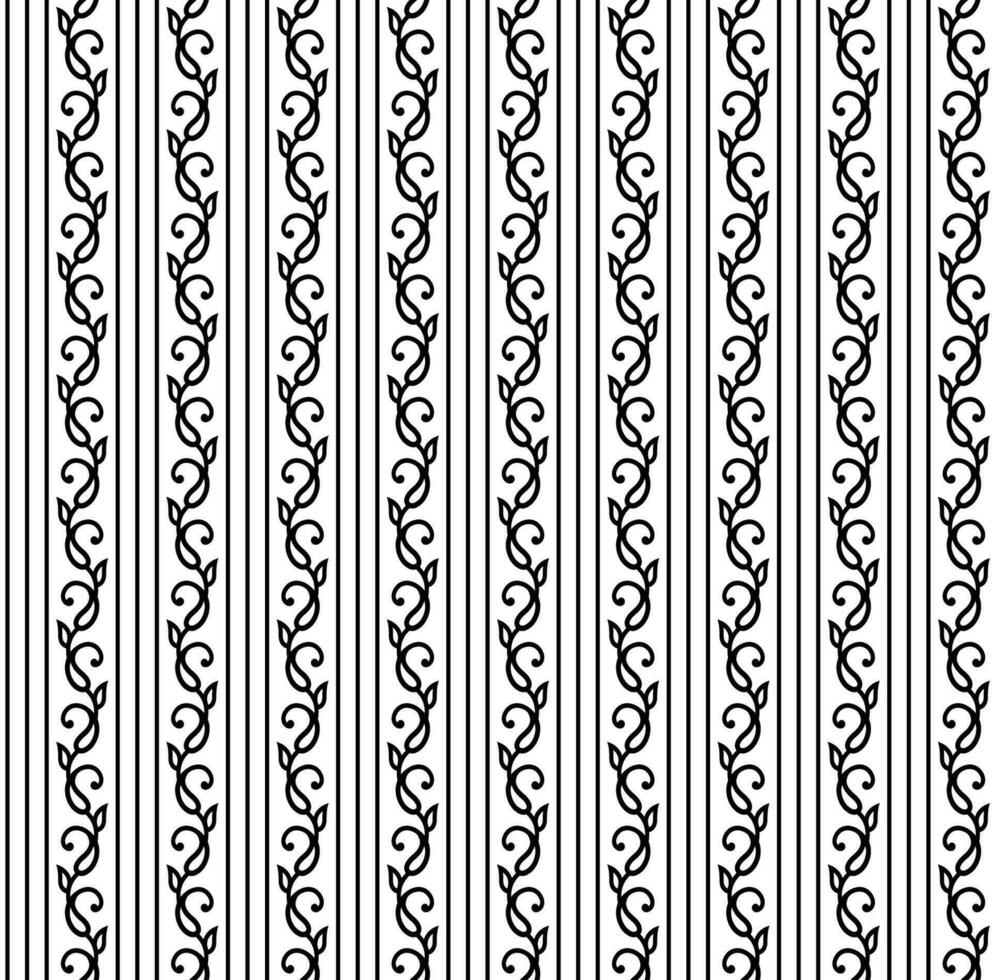 Black and white vector seamless texture pattern design with paisley and vertical line