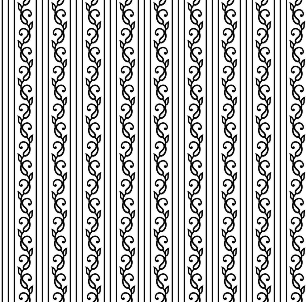 Black and white vector seamless texture pattern design with paisley and vertical line