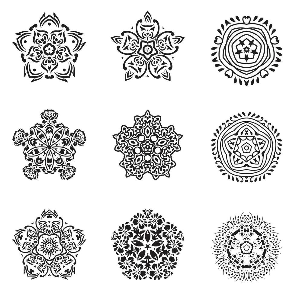 Set of black and white mandalas traditional art isolated on white background Vector illustration