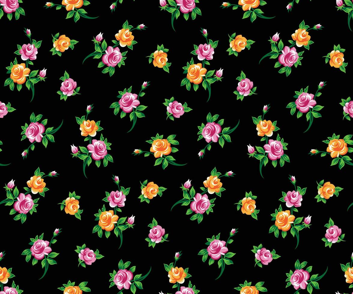 pequeño Rosa flor con hoja vector sin costura repetir modelo ilustración fondo, primavera linda pequeño floral textil impresión diseño para tela