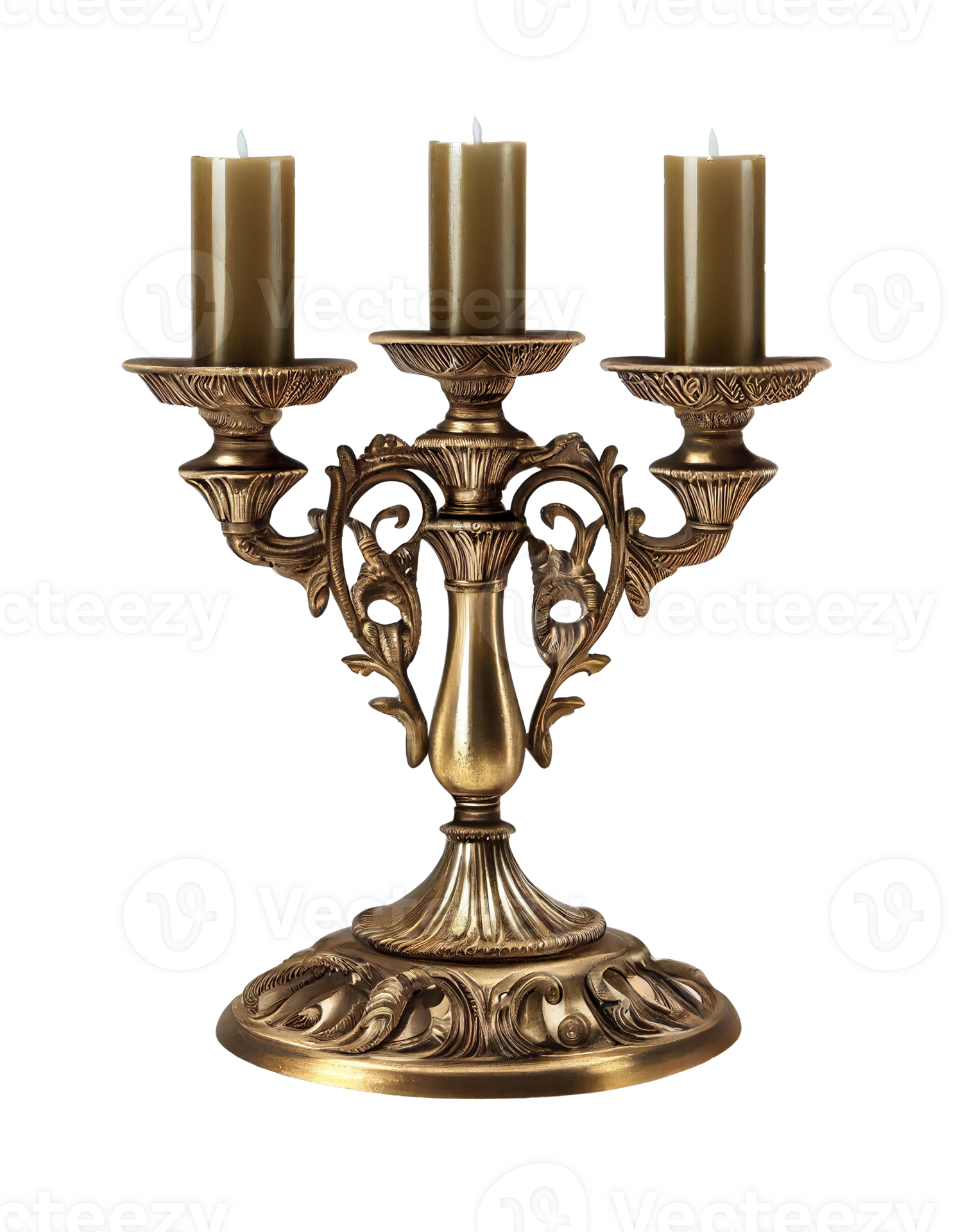 Antique brass candlestick on transparent background, created with