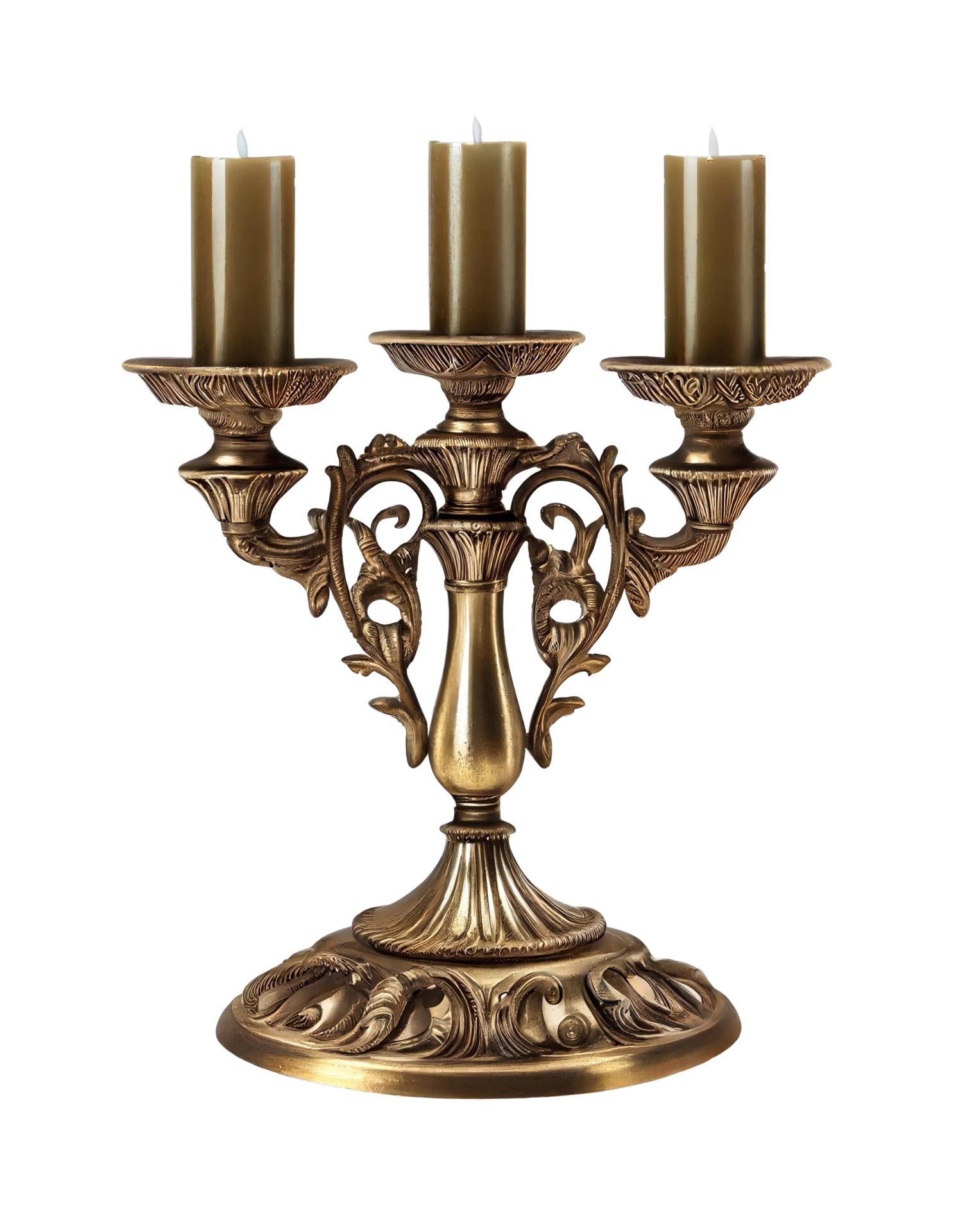Antique brass candlestick on transparent background, created with