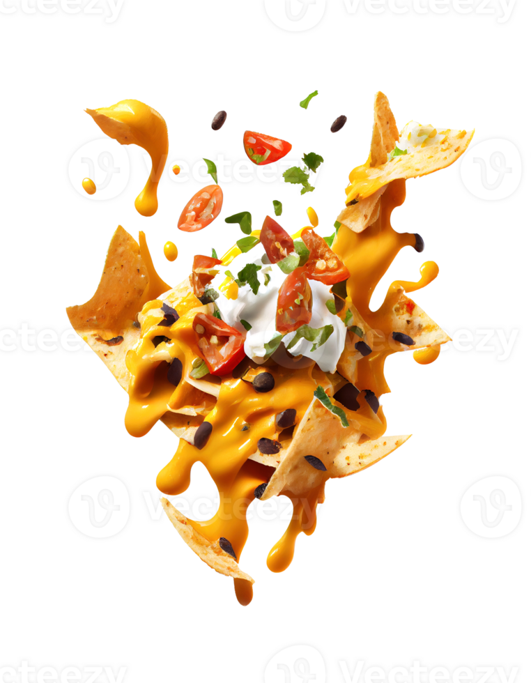 Flying nachos on transparent background, created with png