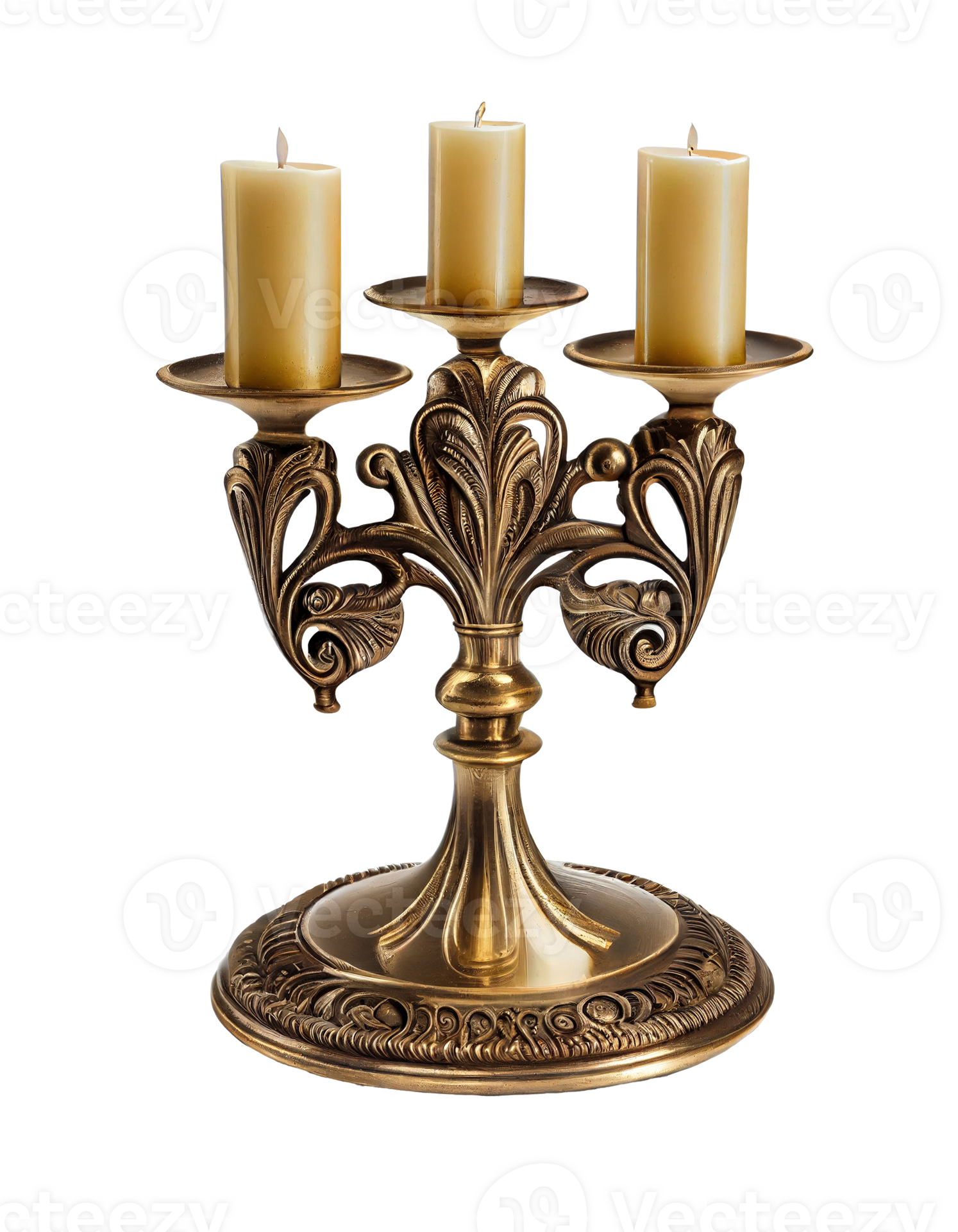 Antique brass candlestick on transparent background, created with
