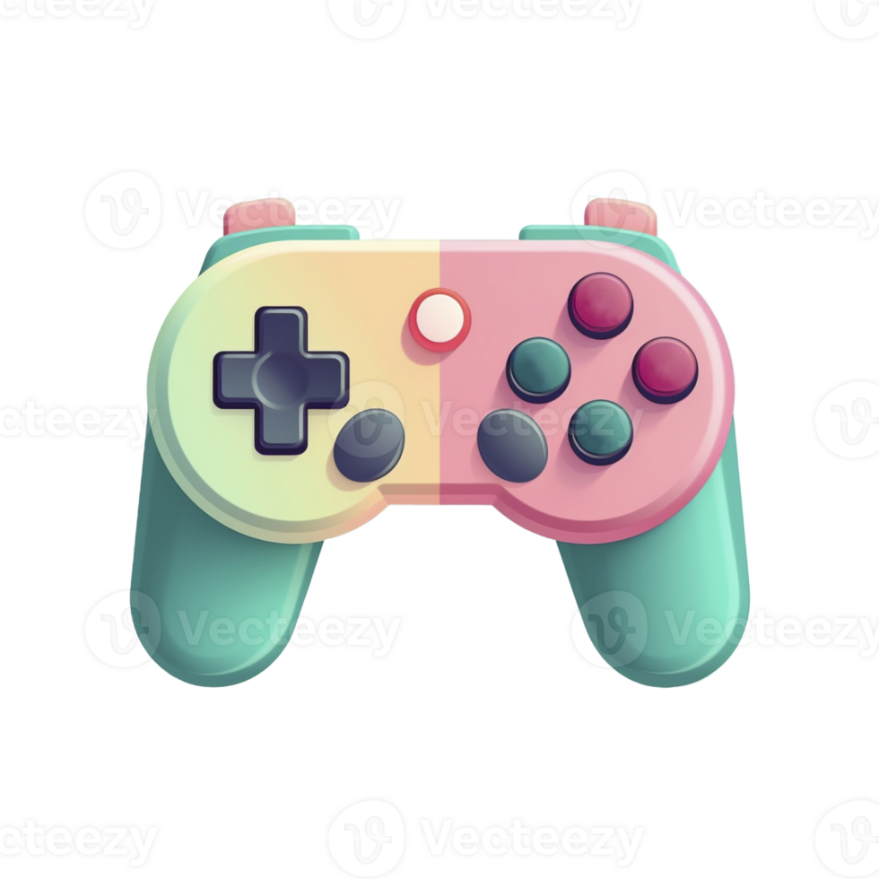 Cute pastel color gamepad icon on transparent background, created with png