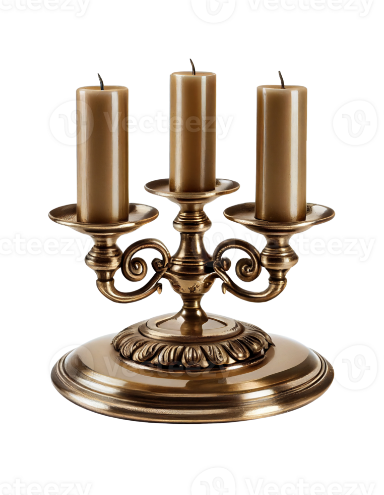 Antique brass candlestick on transparent background, created with png