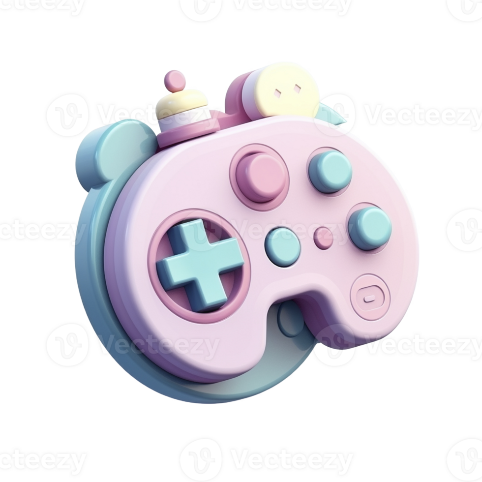 Cute pastel color gamepad icon on transparent background, created with png