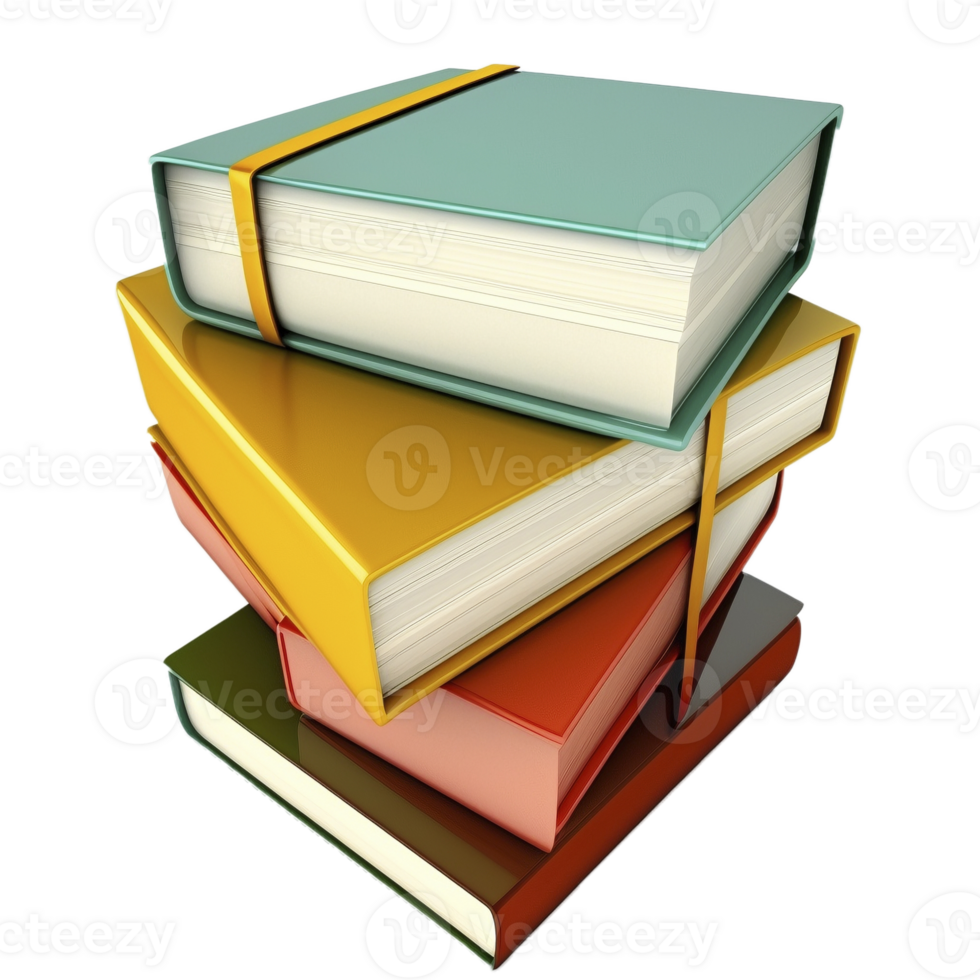 Books stacked on top of each other on transparent background, created with png