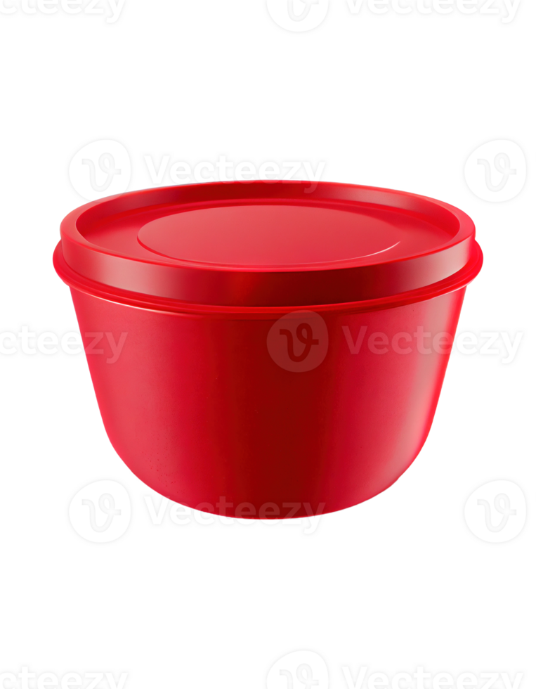 Red plastic bowl container on transparent background, created with png