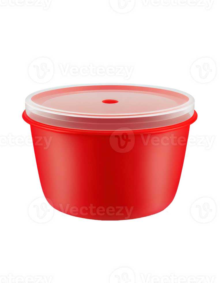 Red plastic bowl container on transparent background, created with png