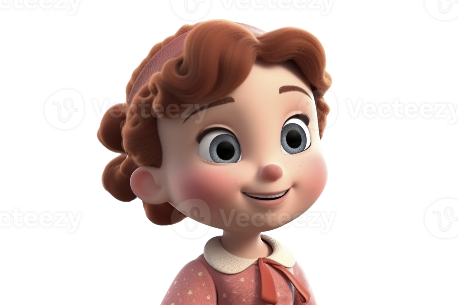 Polite happy little cartoon style girl on transparent background, created with png