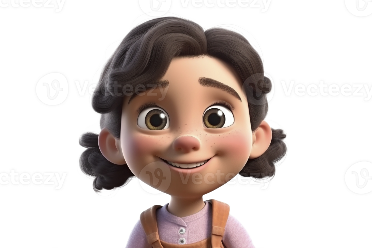 Polite happy little cartoon style girl on transparent background, created with png