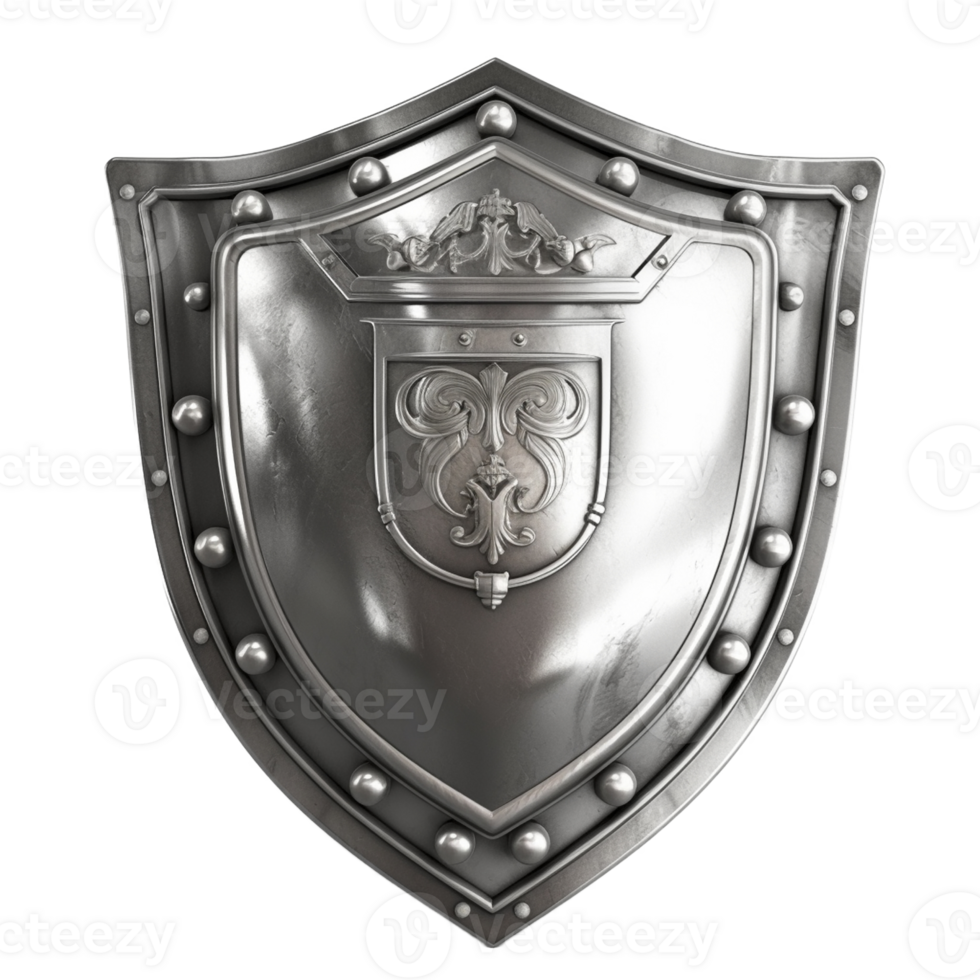 Metal shield icon on transparent background, created with png