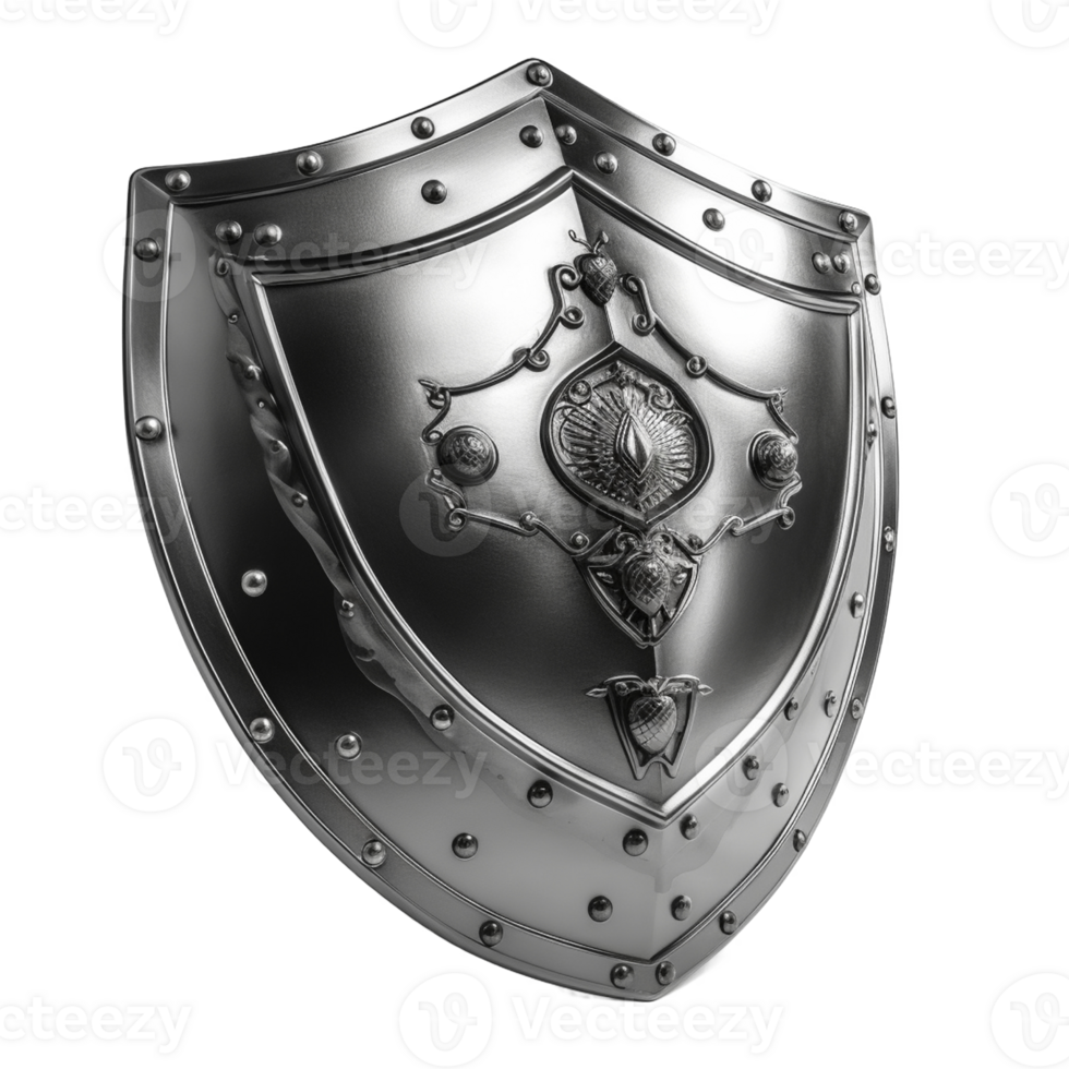 Metal shield icon on transparent background, created with png