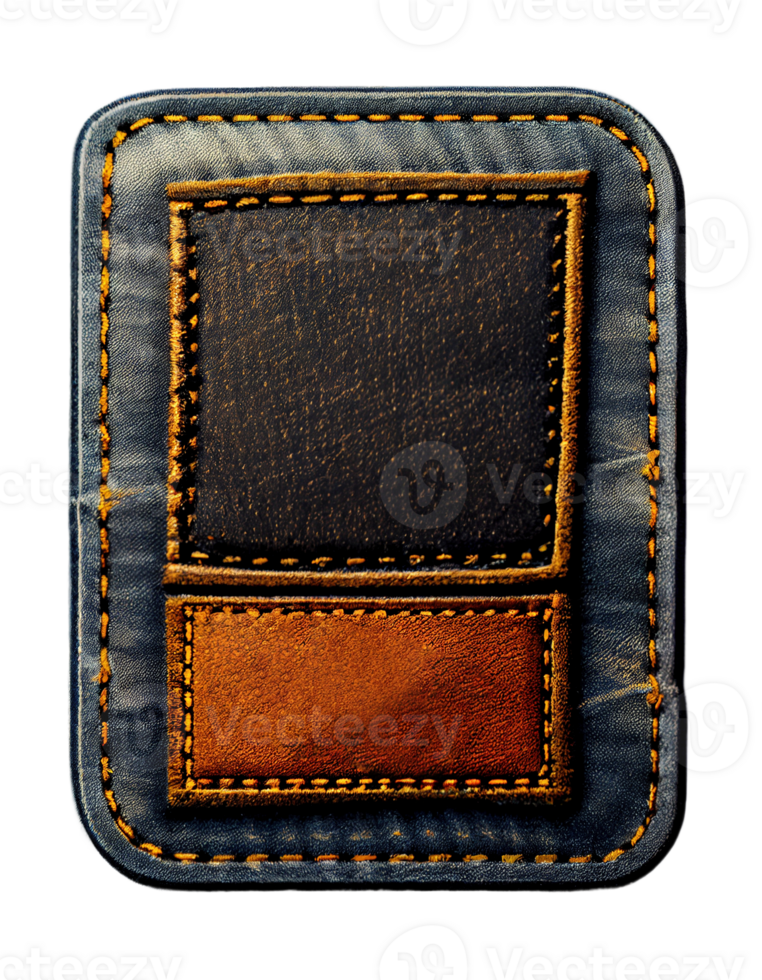 Leather jeans brand patch on transparent background, created with png