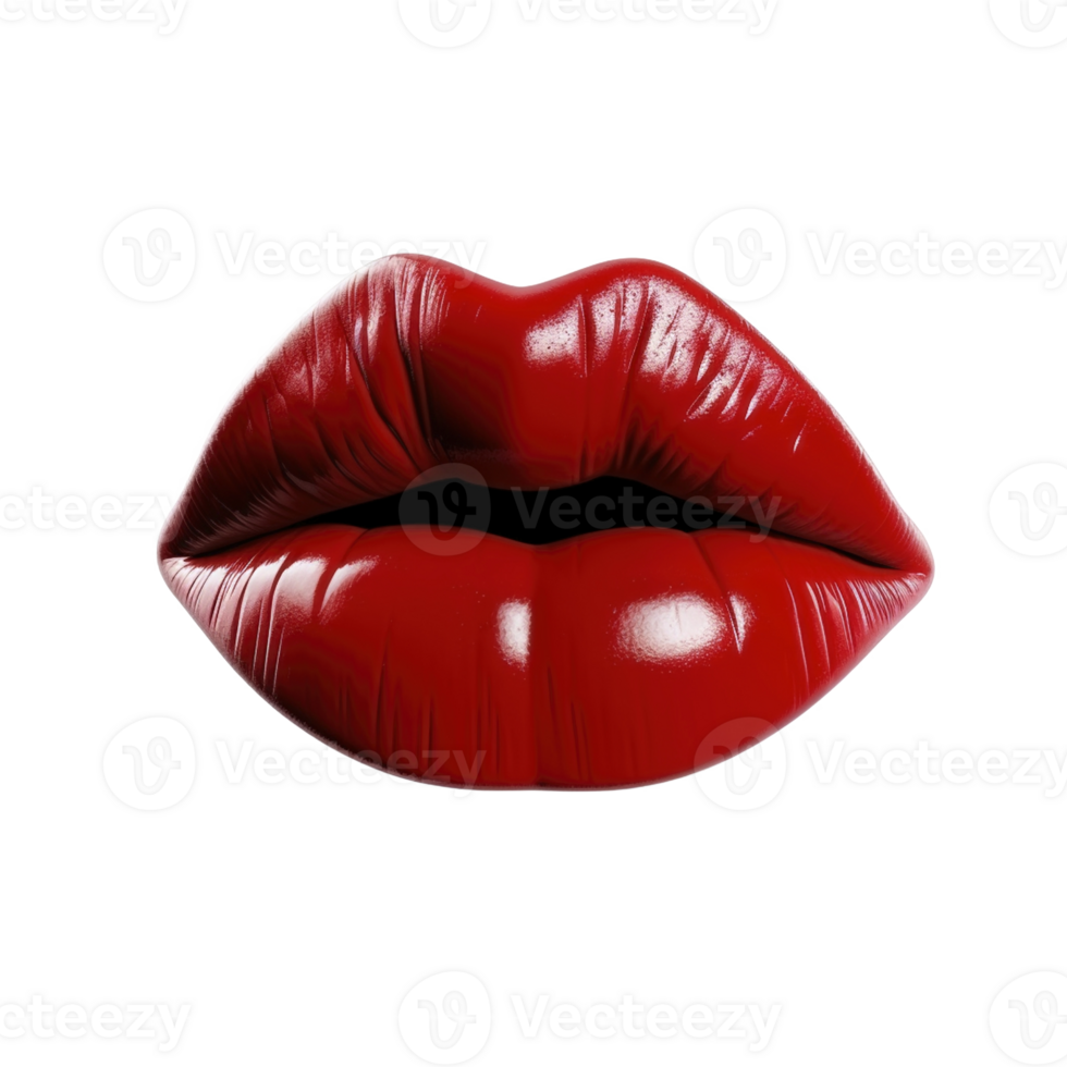 Red female lips on transparent background, created with png