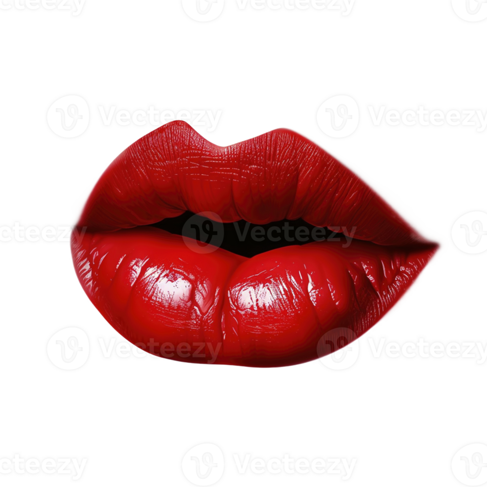 Red female lips on transparent background, created with png