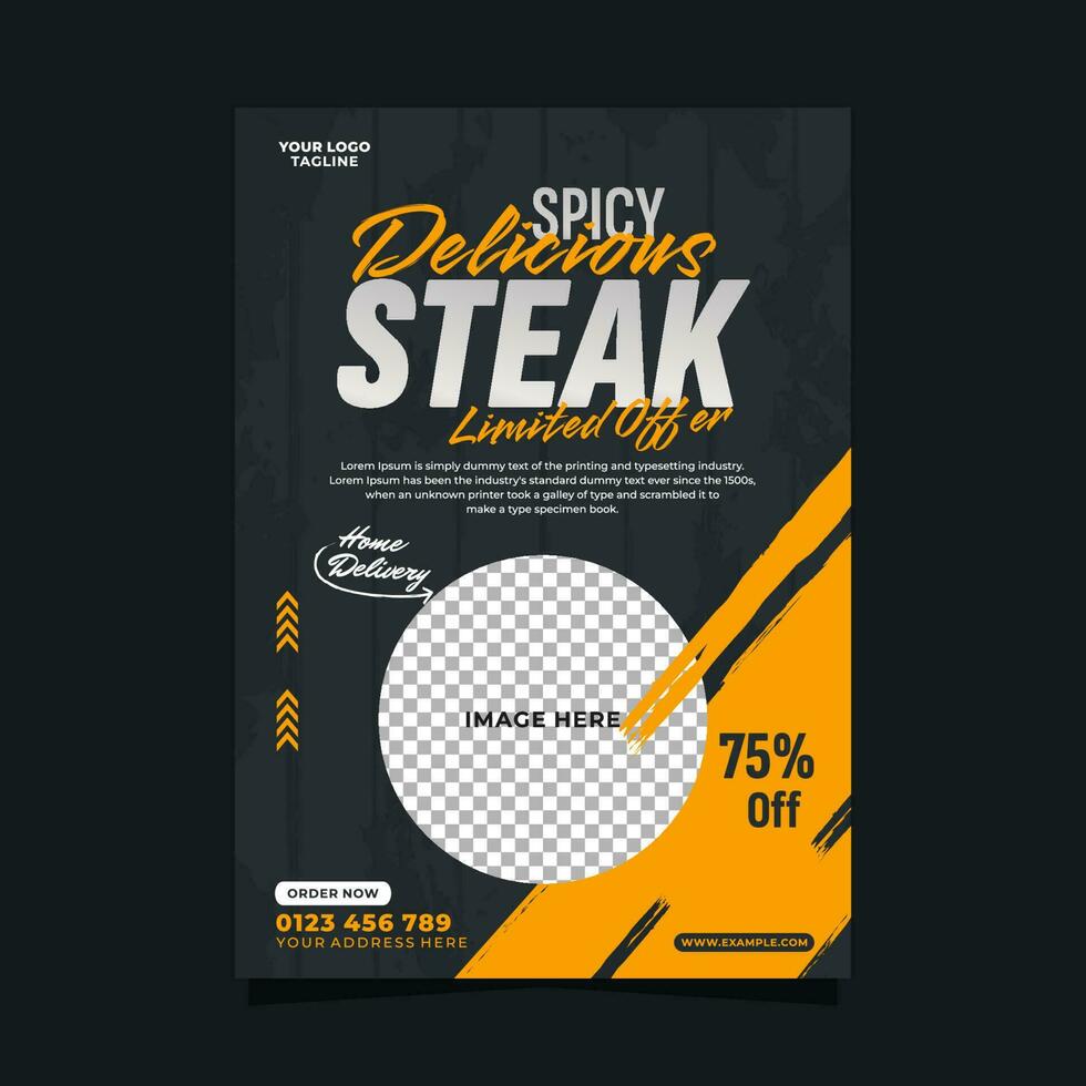 Spicy and delicious steak  vertical poster flyer promotion template vector