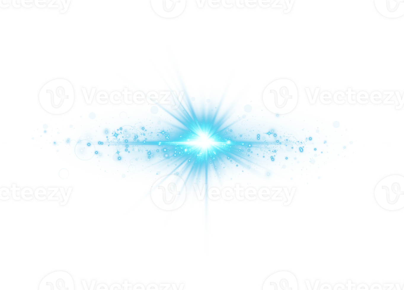 Blau glühend Beleuchtung Auswirkungen isoliert auf transparent Hintergrund. Solar- Fackel mit Balken und Scheinwerfer. glühen Wirkung. Starburst mit funkelt. png. png