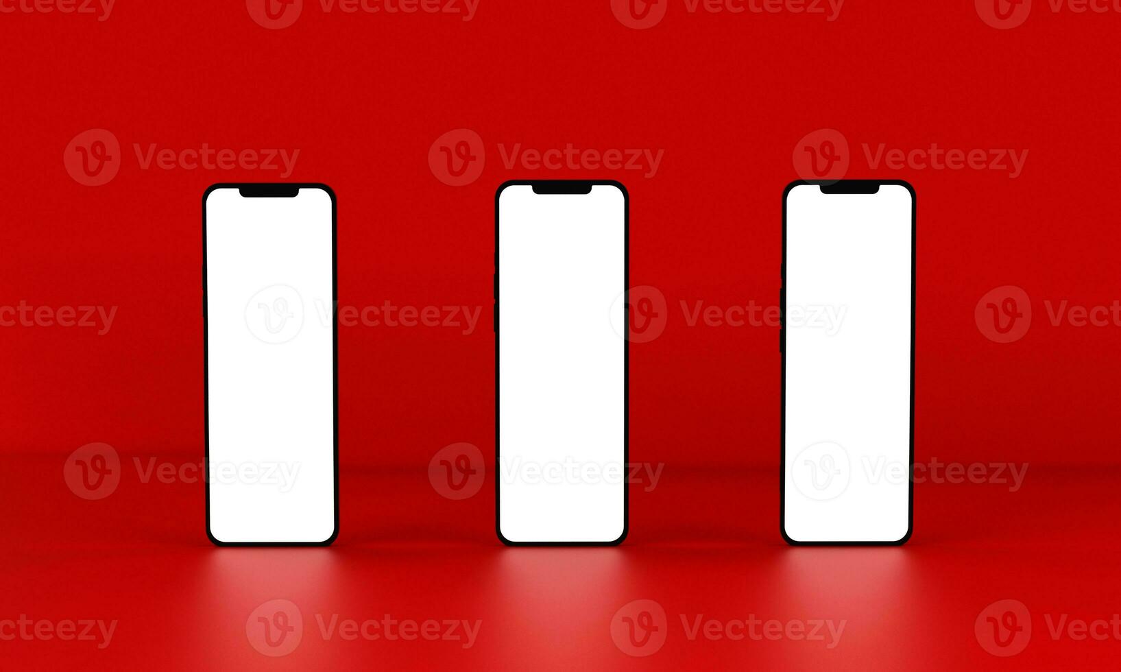 Mobile Phone Template Mockup isolated on red background. 3D illustration. photo