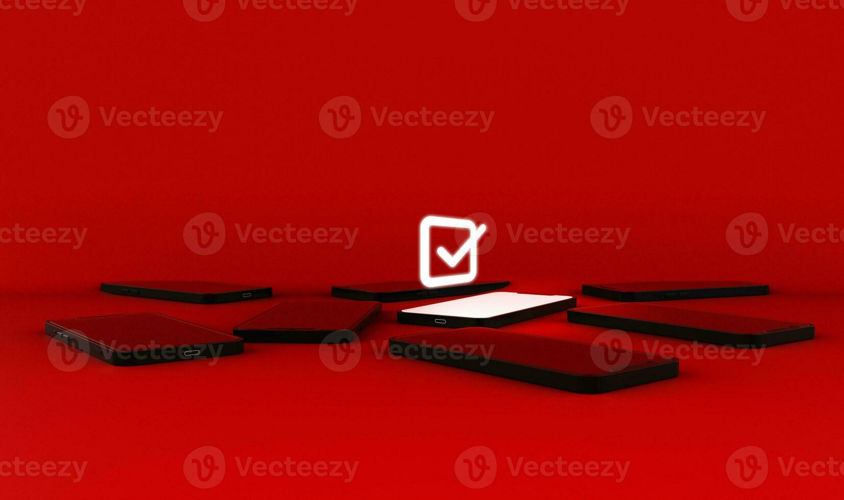 Mobile Phone and check mark icon. Different concept. 3D illustration. photo