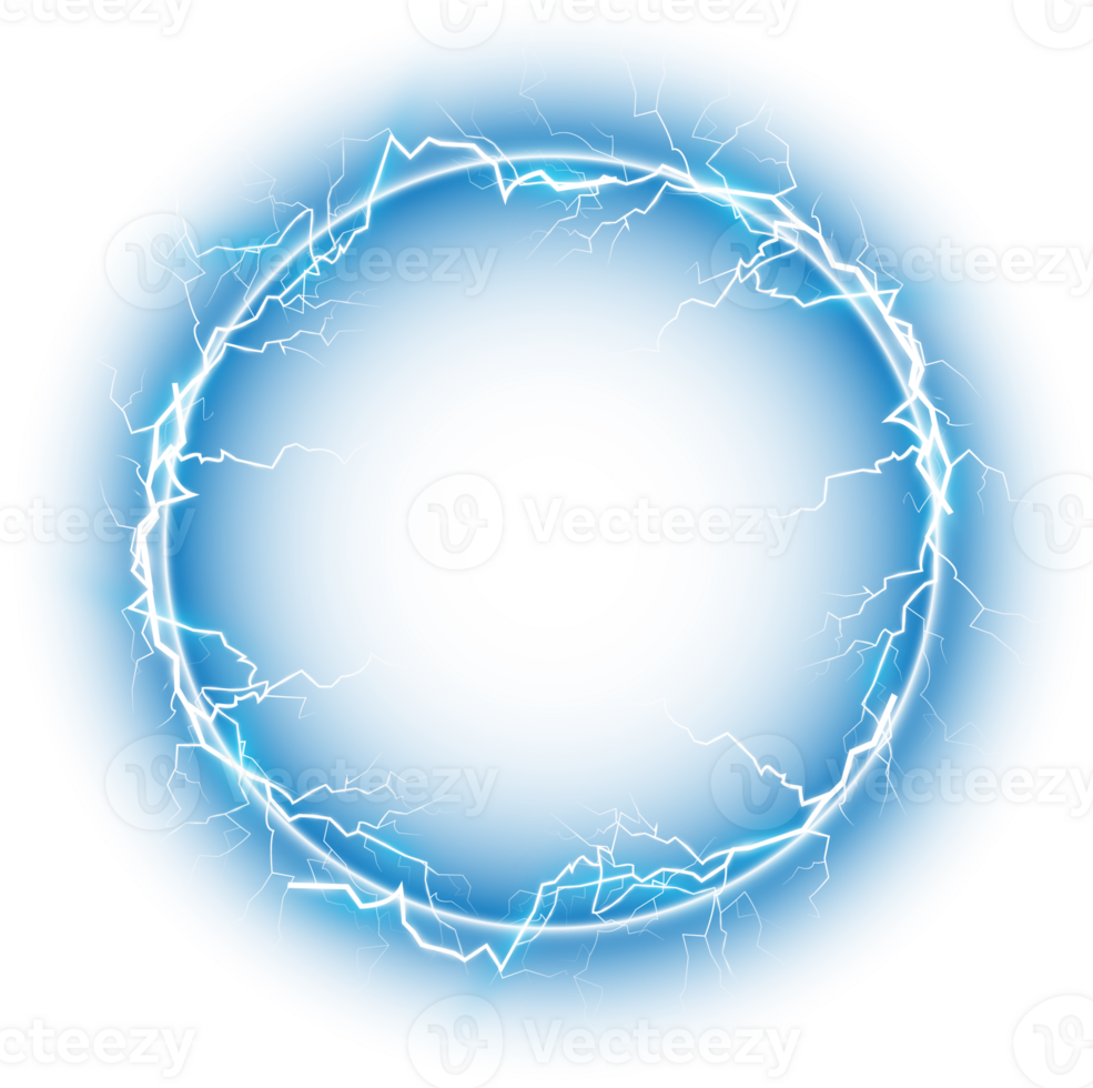 Blue ball lightning on a transparent background. Abstract electric lightning strike. Light flash, thunder, spark. PNG. png
