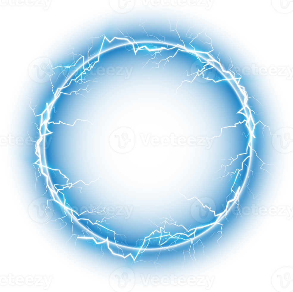 blu palla fulmine su un' trasparente sfondo. astratto elettrico fulmine colpire. leggero veloce, tuono, scintilla. png. png