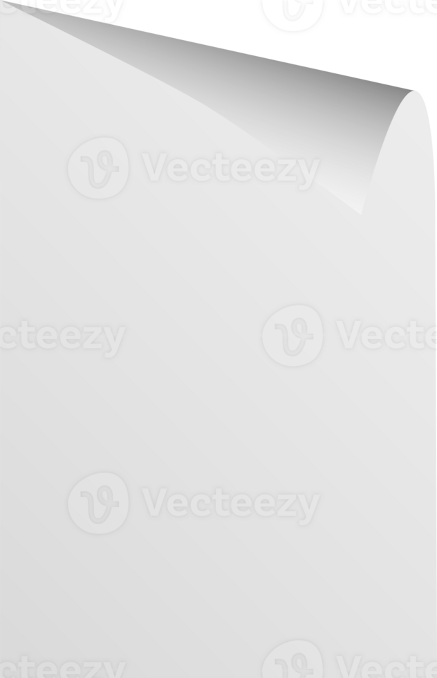 Realistic paper sheet with folded corner. Paper sheet A4 with shadows on transparent background. PNG. png