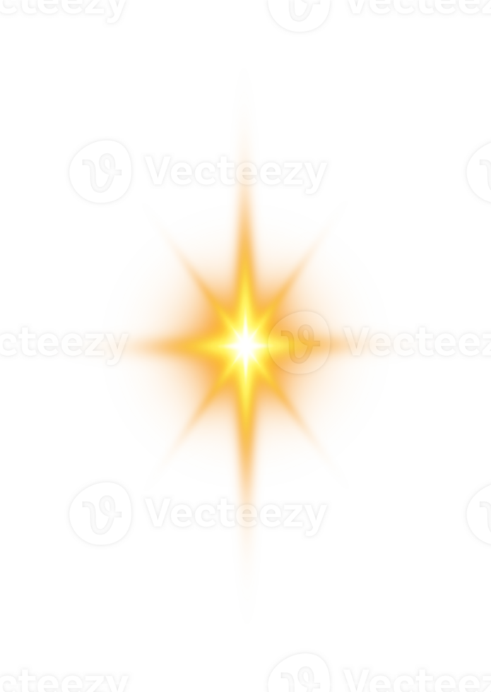 gyllene lysande ljus effekter isolerat på transparent bakgrund. sol- blossa med balkar och strålkastare. glöd effekt. starburst med gnistrar. png. png