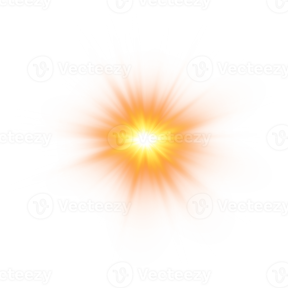 Golden glowing light effects isolated on transparent background. Solar flare with beams and spotlight. Glow effect. Starburst with sparkles. PNG. png