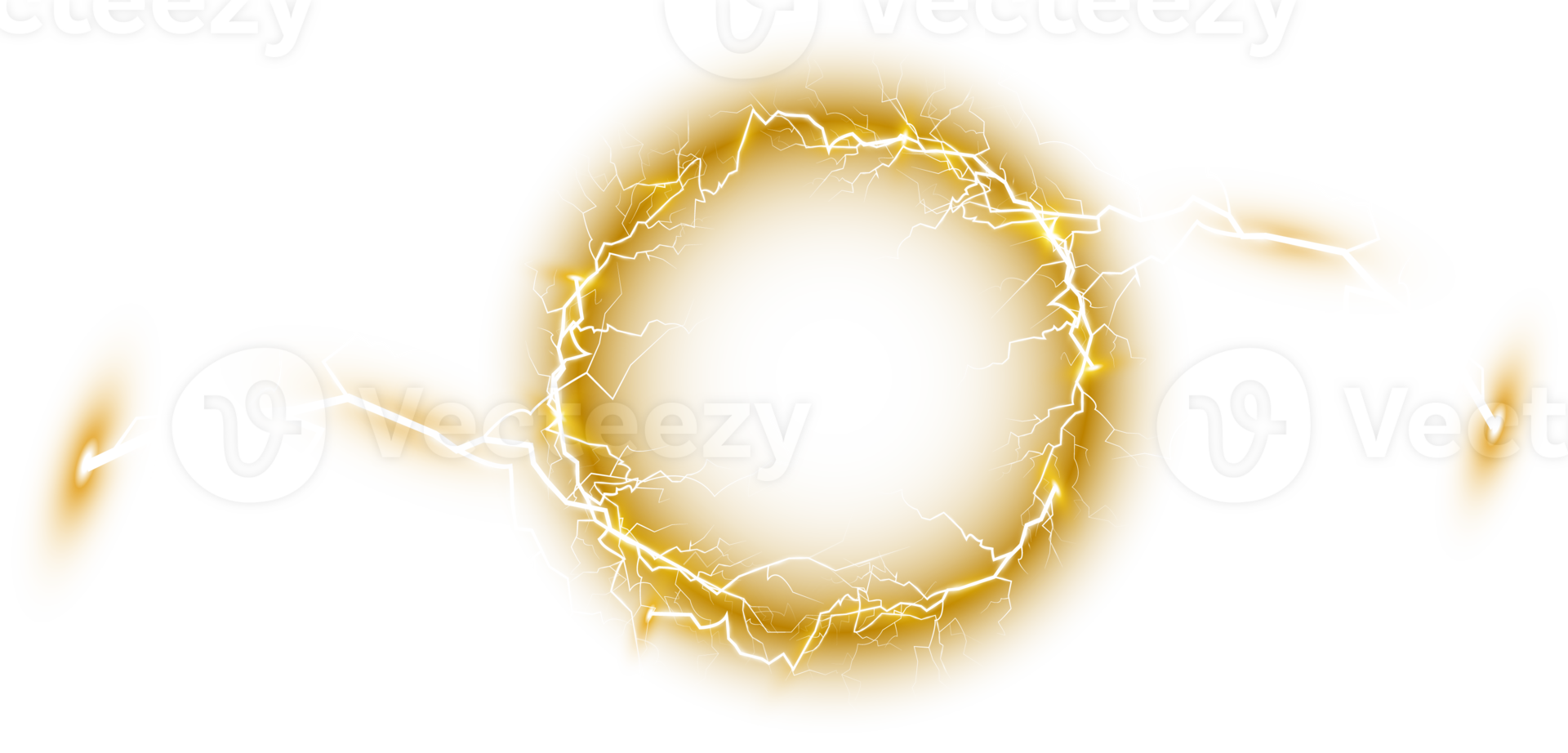 Yellow ball lightning on a transparent background. Abstract electric