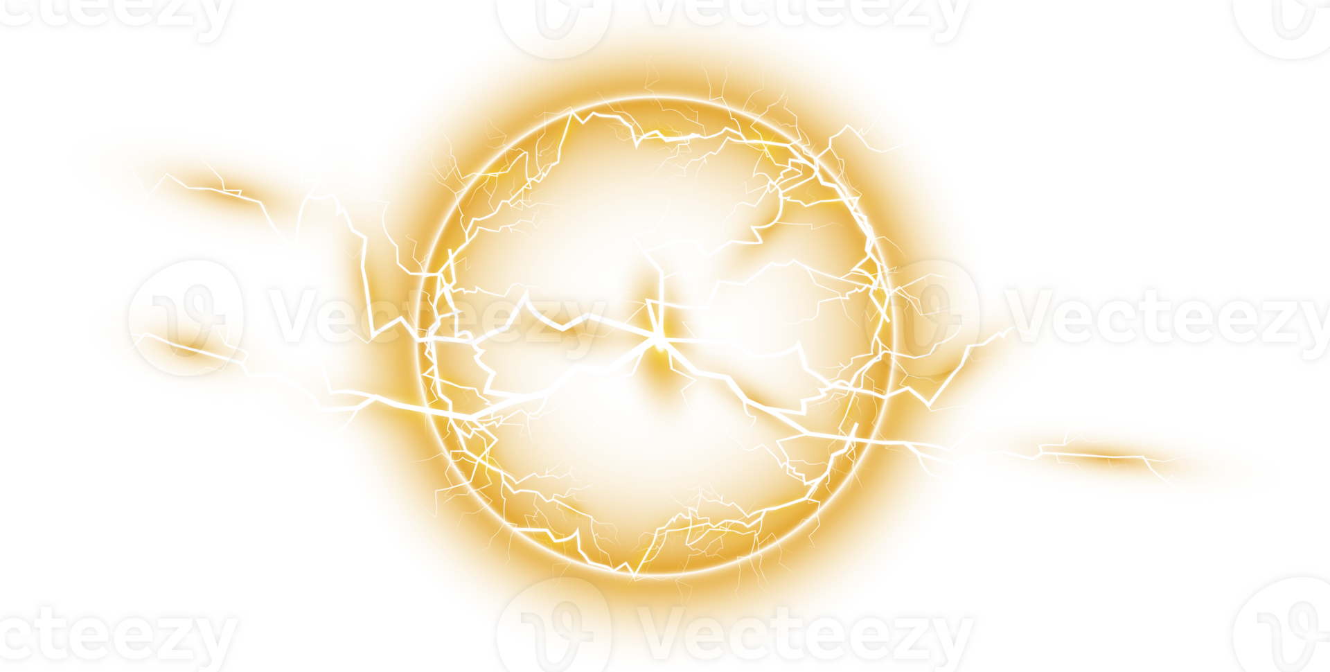 Yellow ball lightning on a transparent background. Abstract electric lightning strike. Light flash, thunder, spark. PNG. png