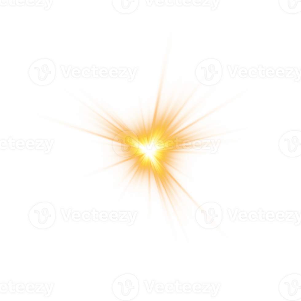 Golden glowing light effects isolated on transparent background. Solar flare with beams and spotlight. Glow effect. Starburst with sparkles. PNG. png