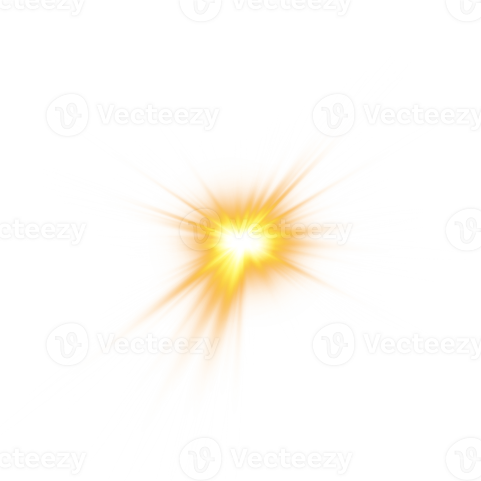 Golden glowing light effects isolated on transparent background. Solar flare with beams and spotlight. Glow effect. Starburst with sparkles. PNG. png
