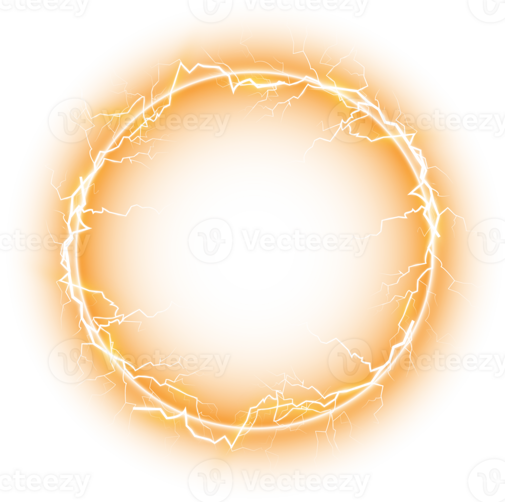 Yellow ball lightning on a transparent background. Abstract electric lightning strike. Light flash, thunder, spark. PNG. png