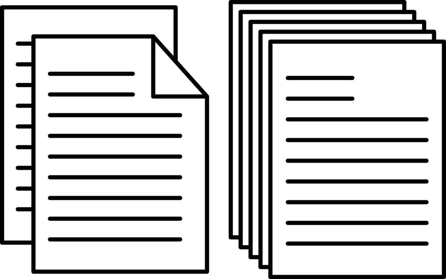 Paper document piles thin line icon set. Paper files sheet or letter flat vector icon design.