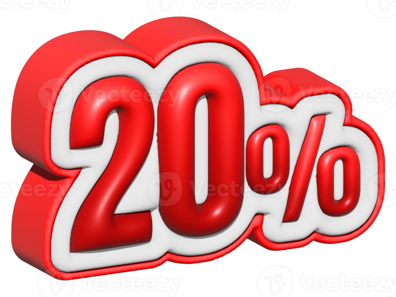 20 3D text. 20 percent sale. 20 percent discount on red color. up to 20 3D illustration png