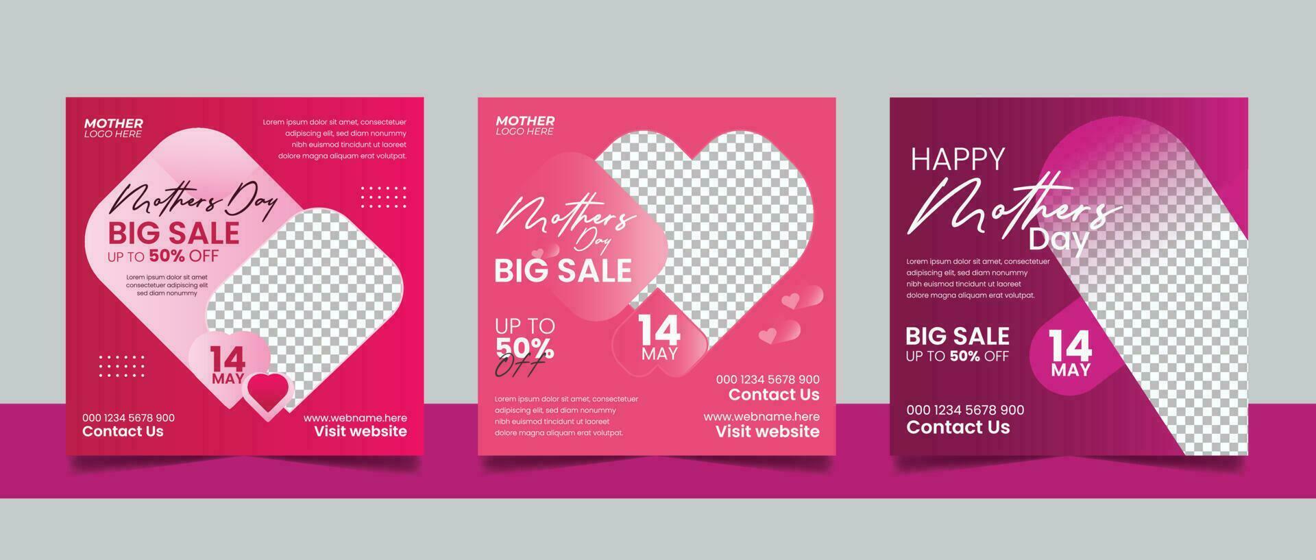 Happy Mothers Day Social Media Post Story Design Square Flyer Web Banner Template Set vector