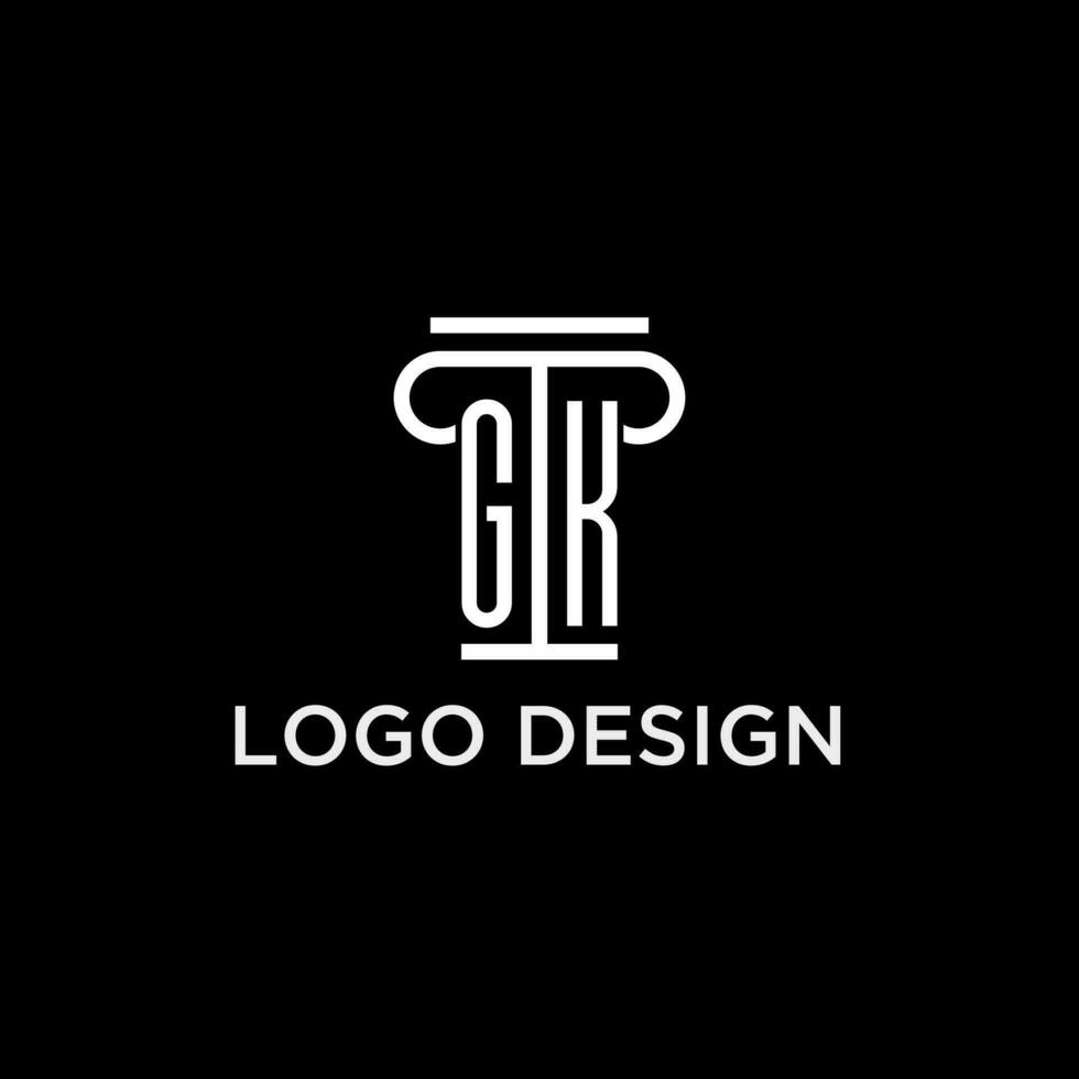 GK monogram initial logo with pillar shape icon design vector