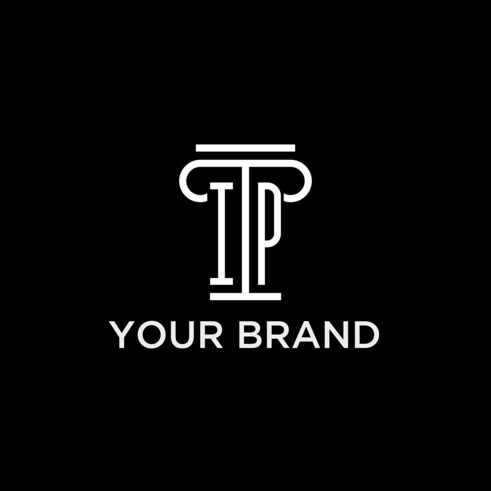 IP monogram initial logo with pillar shape icon design vector