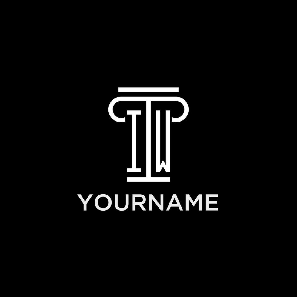IW monogram initial logo with pillar shape icon design vector